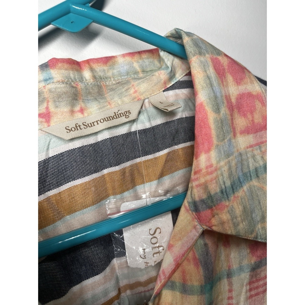 NWT Soft Surroundings Descansa Tunic Button Down Shirt Sz L Aquatic Patchwork - Picture 4 of 8